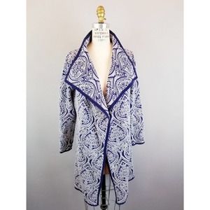 Orange Navy Blue & Grey Soft Wool Blend Long Open Cardigan Sweater Women One Sz